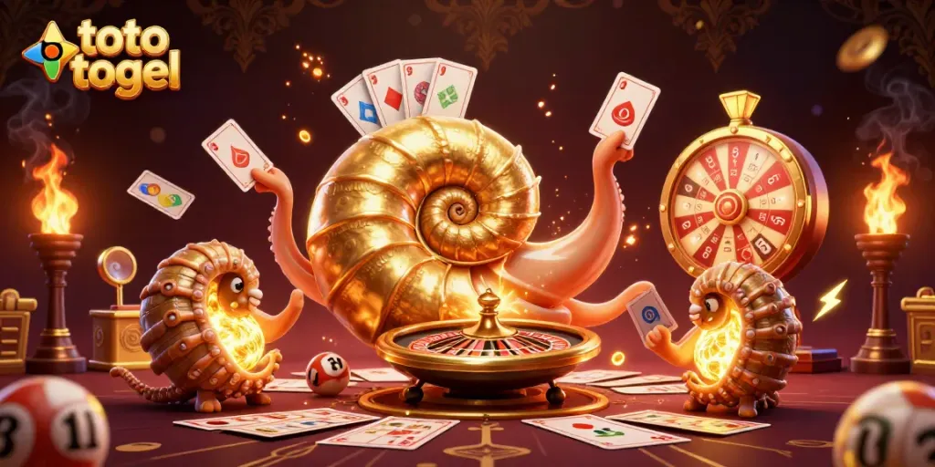 Melangkah dengan tepat dalam permainan toto togel dengan simbol lottery yang berkilau dan kartunya.