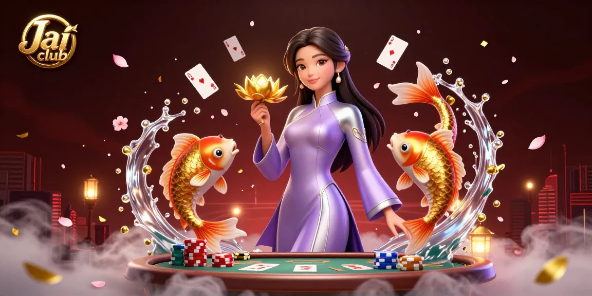 Engage with exhilarating poker action at Jai club, featuring a dynamic setup with vibrant characters and casino elements.