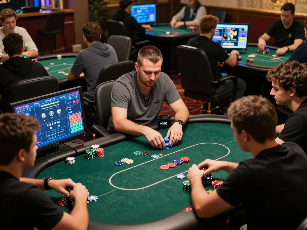 TG88 online poker game in action, showcasing players making strategic decisions with colorful chips on virtual tables.