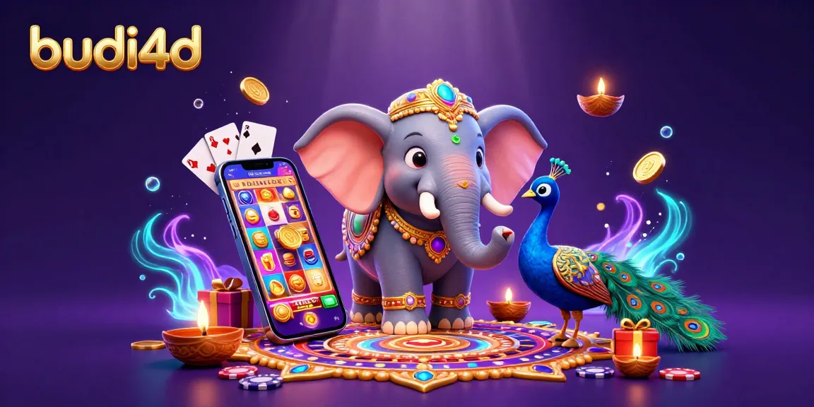 Experience budi4d winning strategies with a dazzling casino scene featuring colorful slot games and vibrant characters.