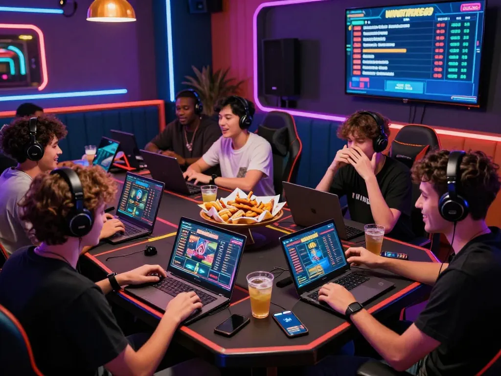 Diverse gamers enjoying a virtual casino experience featuring winstrike69.