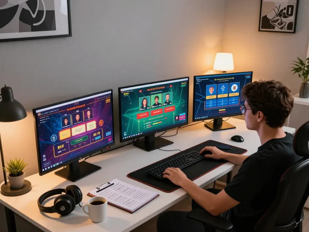 Lô đề online gaming setup showcasing multiple screens and strategic notes for optimal betting