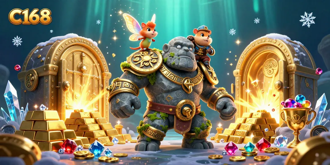 C168 players uncover treasures with magic in this vibrant casino-themed 3D illustration.