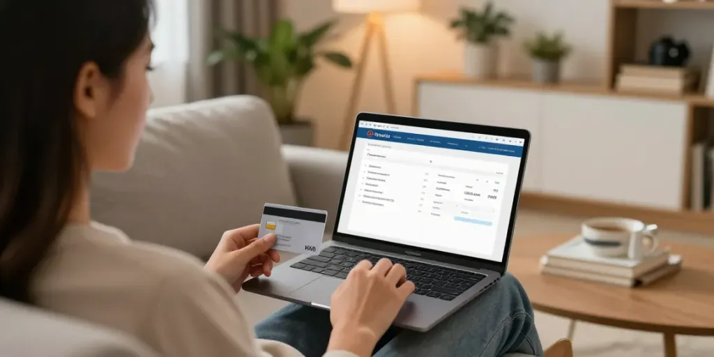 Applying for a personal loan at https://www.lajucredit.net/en/ using a smartphone in a cozy setting.