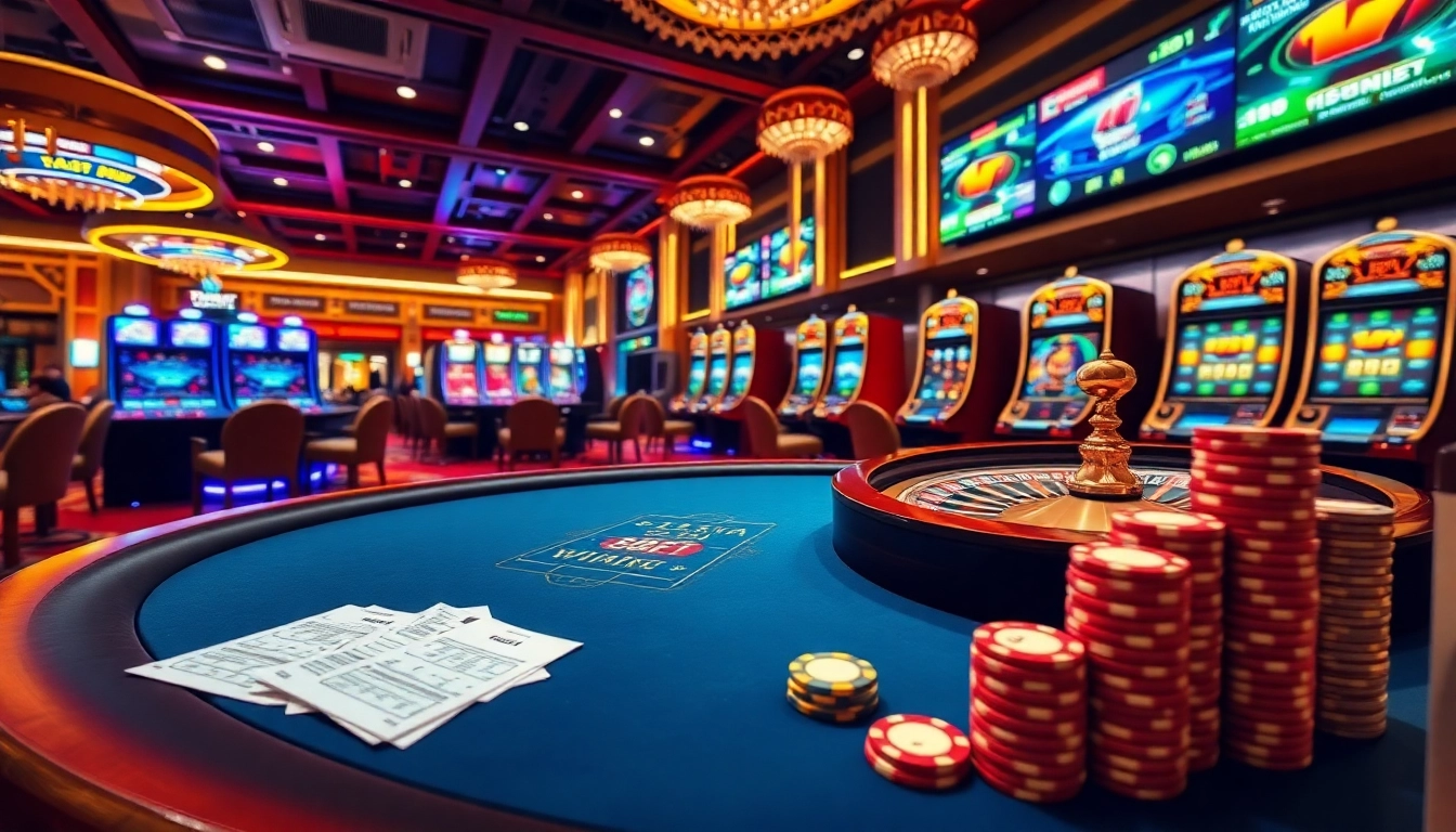 Engaging scene of F8bet online gambling interface with poker chips and roulette wheel.