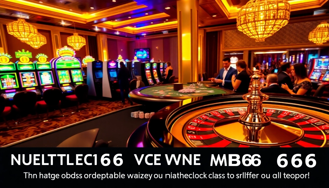 Engage with MB66 at a vibrant casino table featuring roulette, poker chips, and eager players.