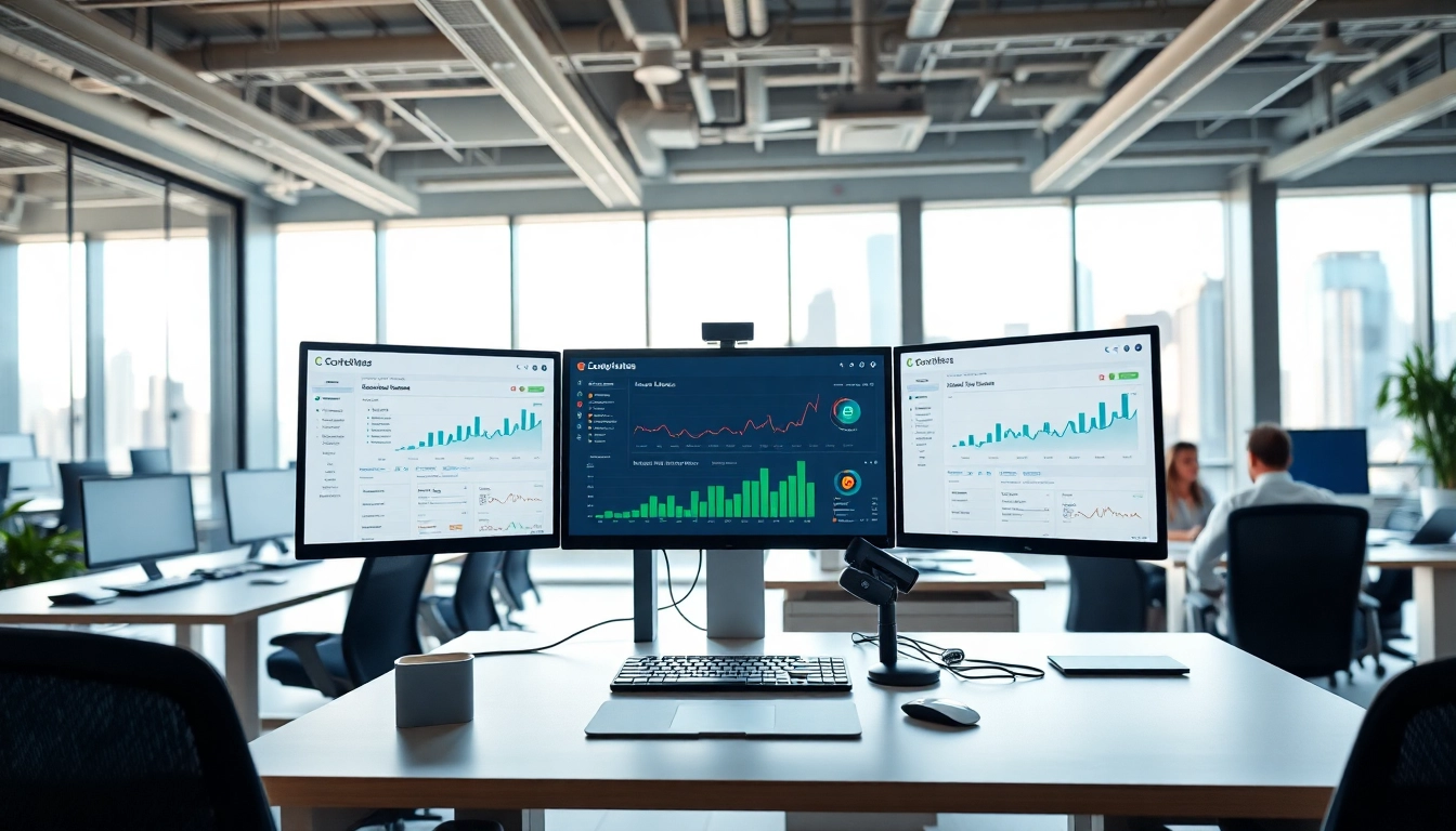 Optimize call centre software interface with performance analytics on modern office desk.