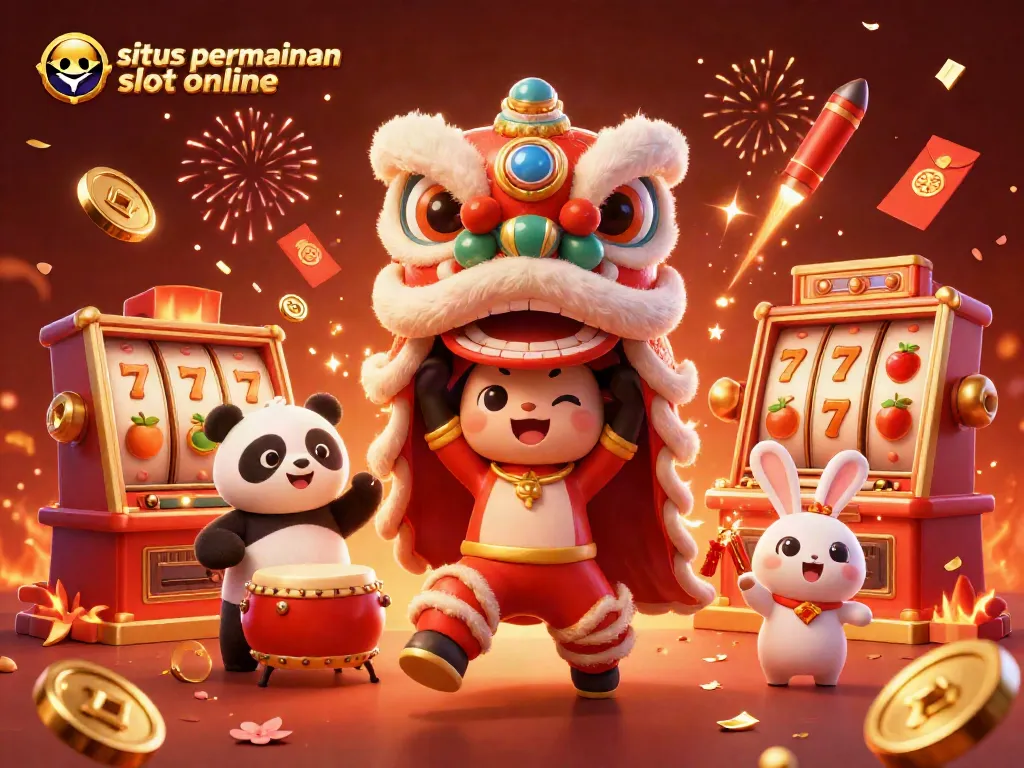 Menangkan hadiah di situs permainan slot online dengan simbol keberuntungan dan suasana meriah yang penuh warna.