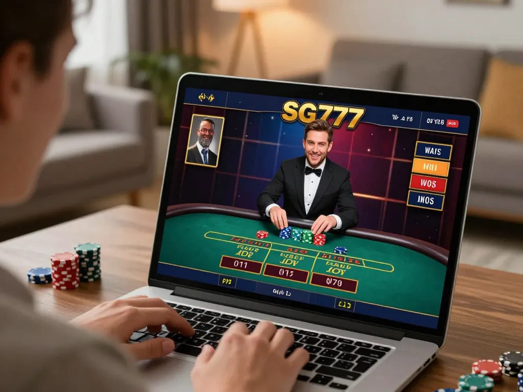 Player enjoying an exciting live dealer game interface at SG777's online casino, showcasing strategic gameplay.