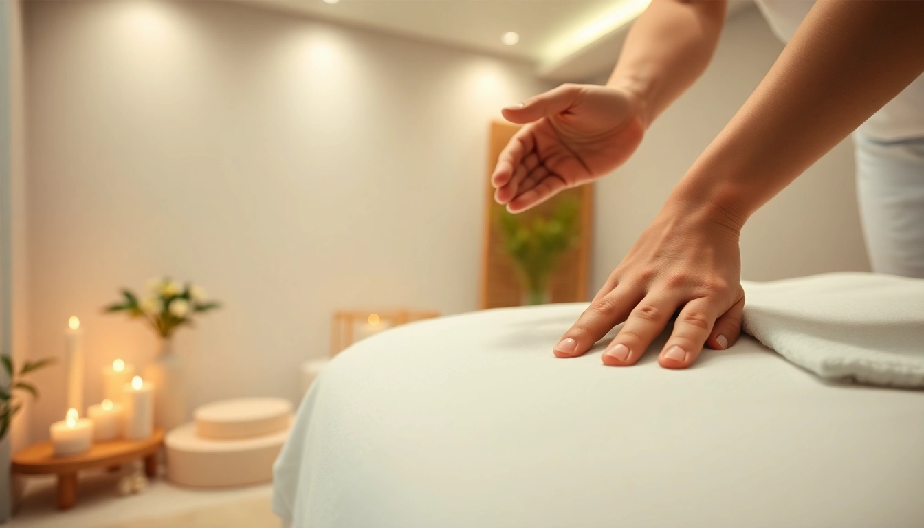 Suwon출장마사지 showcasing a serene massage environment with a therapist's hands performing a relaxing technique.