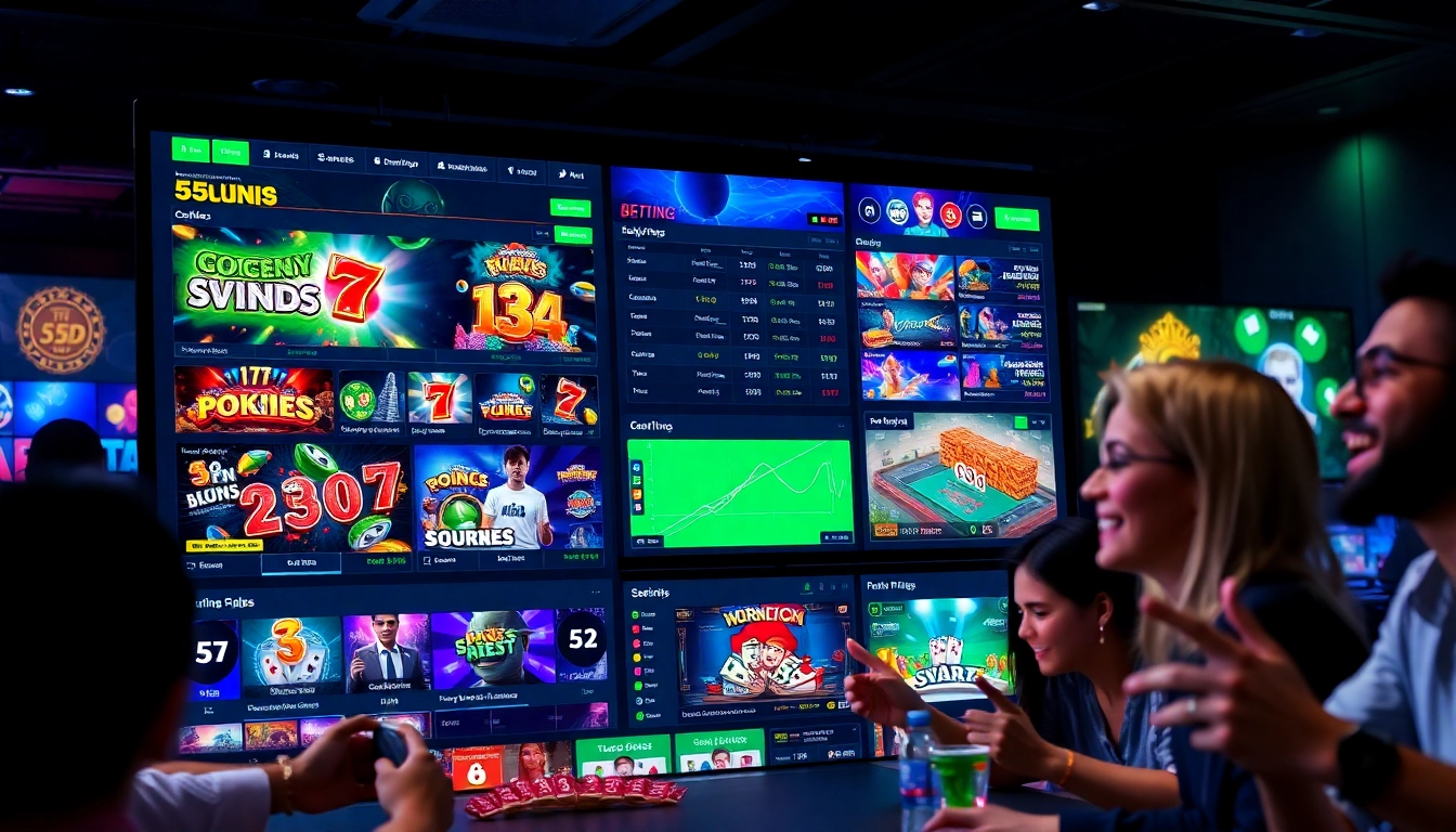 Engaged players enjoying a vibrant interface of the 55DD online betting platform, showcasing thrill in gaming.
