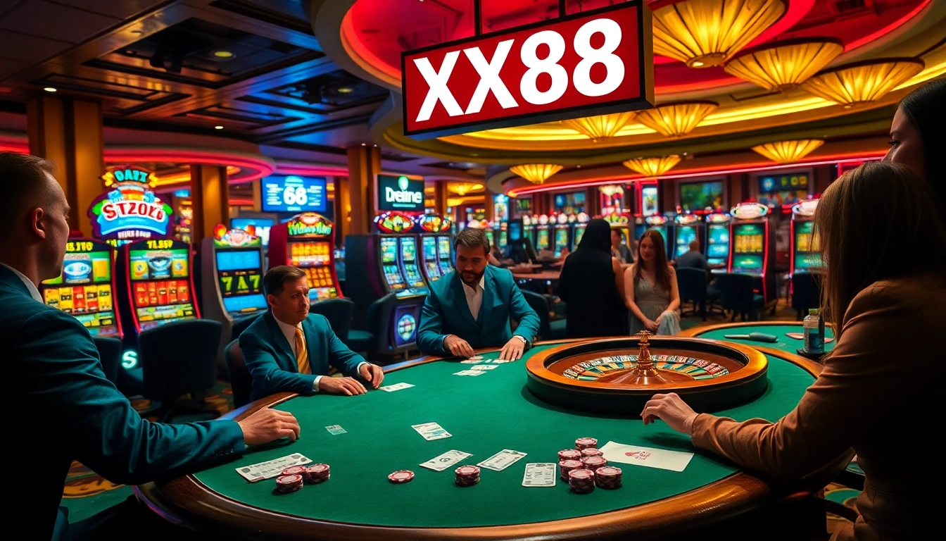High-stakes game at XX88 casino, featuring poker chips and players in action.