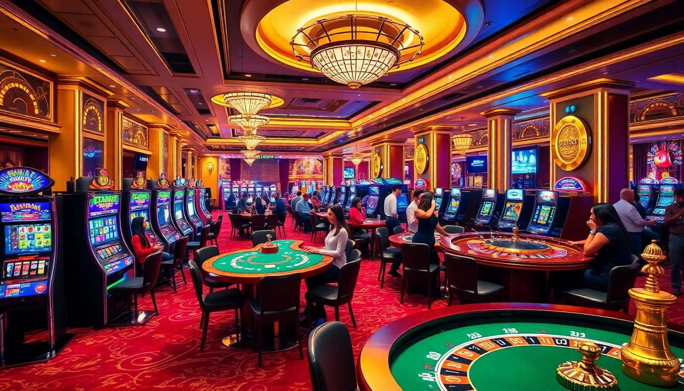 Exciting gaming scene at https://s8com.net with vibrant slot machines and poker action.