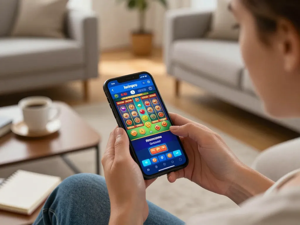 Engaging gameplay on the iwinpro app showing dynamic slot interface in a modern home