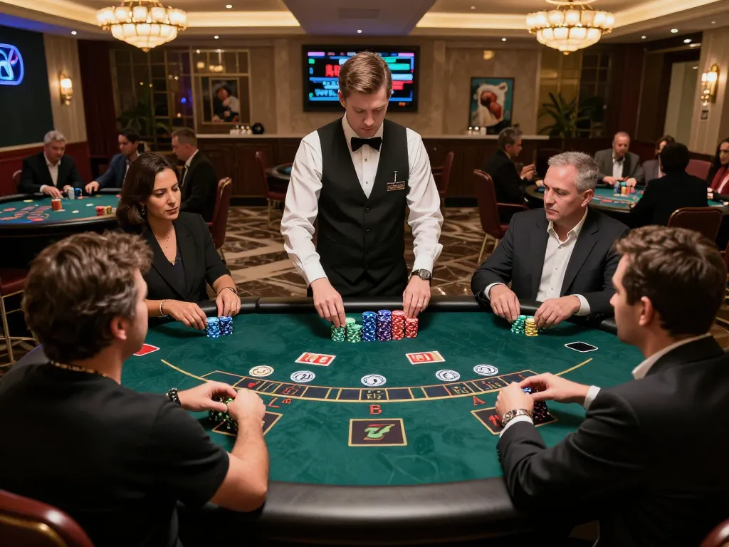 Cucu777 players engaging in strategic gameplay at a live blackjack table in an upscale casino environment.