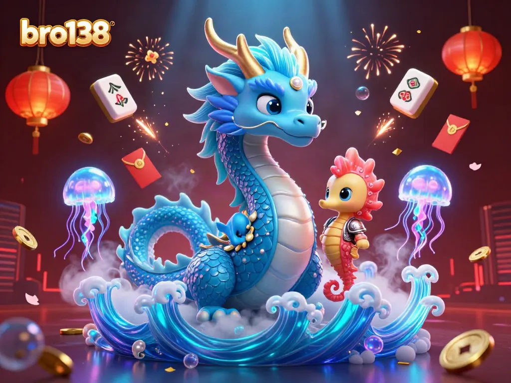 Experience exhilarating games at bro138 with vibrant animations of dragons, seahorses, and glowing jellyfish.
