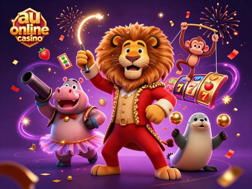 Experience the thrill of au online casino with vibrant characters, slot elements, and dynamic effects.