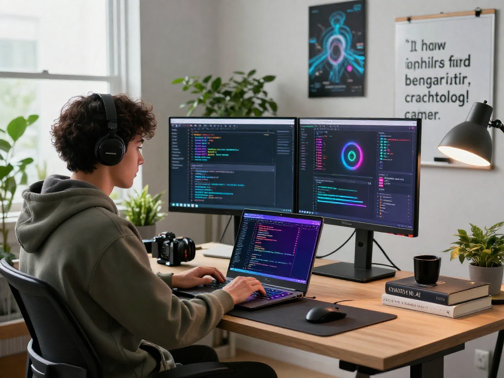 Developer coding in a modern workspace focusing on spicy ai technology with vibrant interface design.