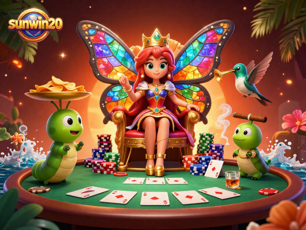 Experience sunwin20's thrilling casino scene filled with colorful poker elements and characters.