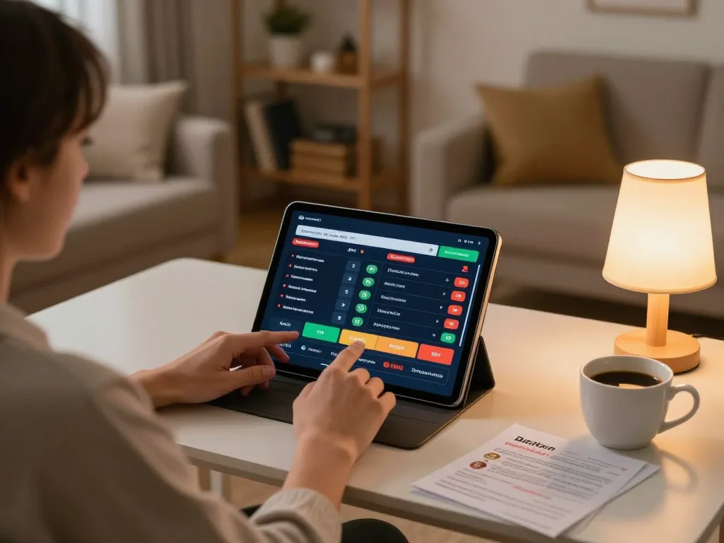 O8 player strategizing bets on a tablet, enhancing their online gambling experience.