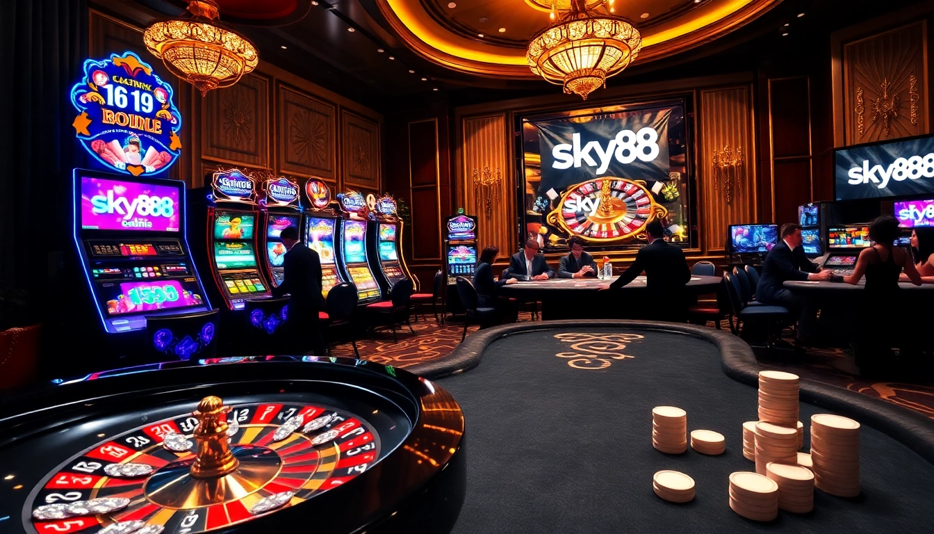 Experience the thrill of gambling at sky888 with vibrant slot machines and poker tables.