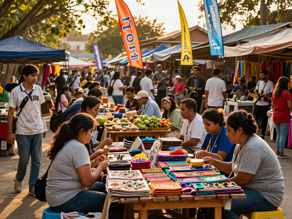 Hargatoto market scene with diverse vendors and vibrant crafts