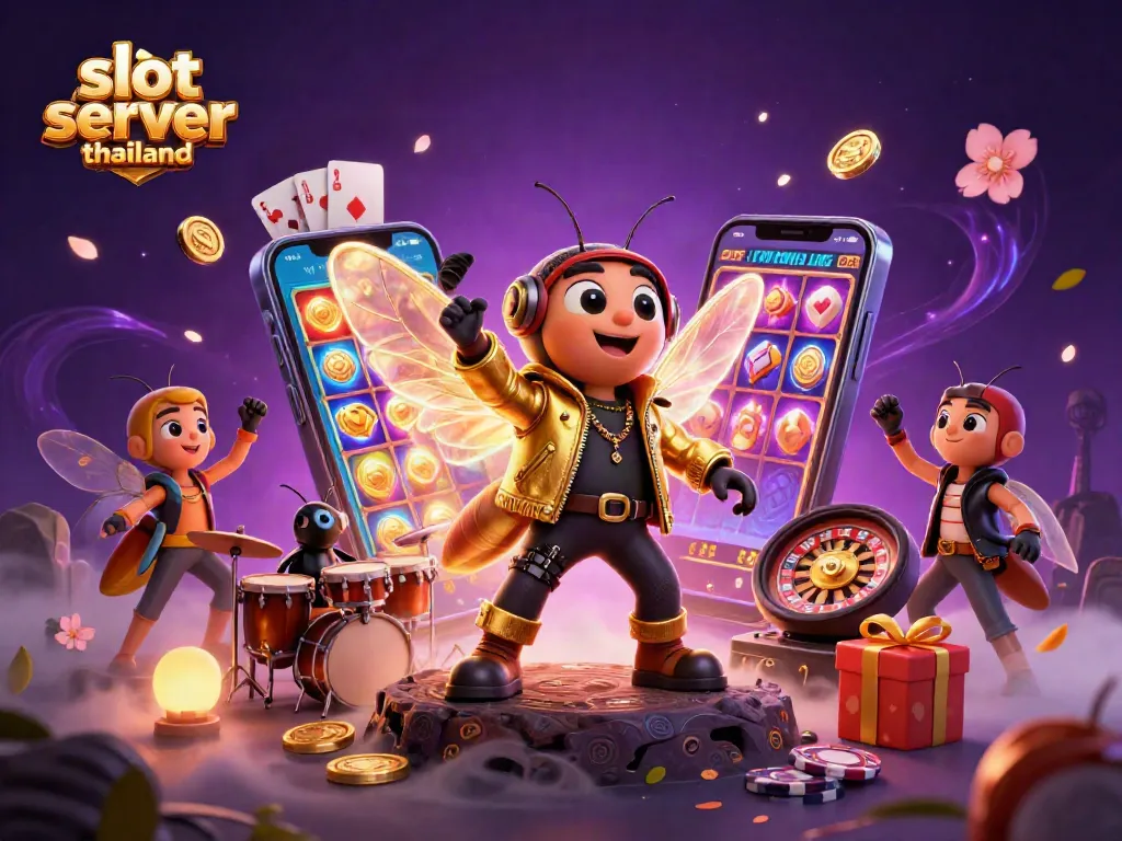 Experience the excitement of slot server Thailand with a vibrant 3D casino illustration featuring dynamic game elements.