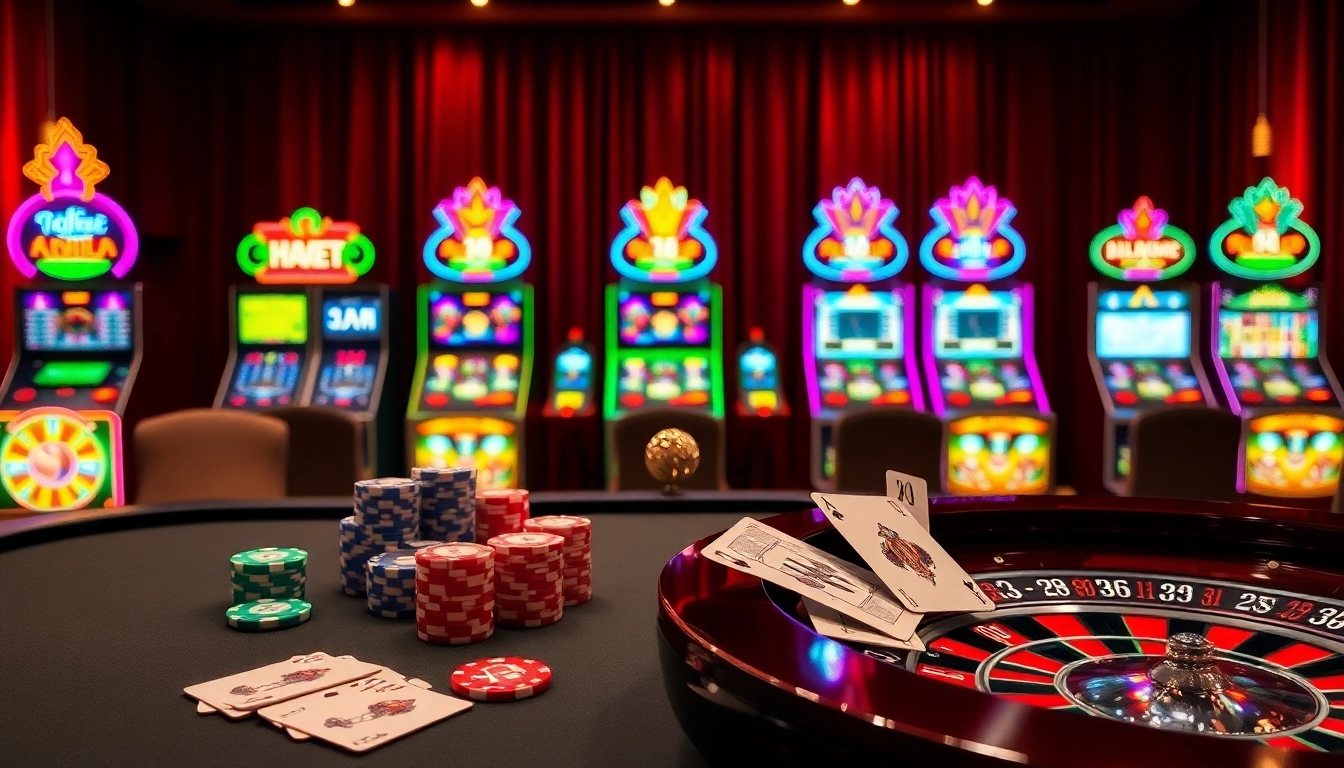 Players enjoying a thrilling hbbet game at an elegant casino table with vibrant roulette.