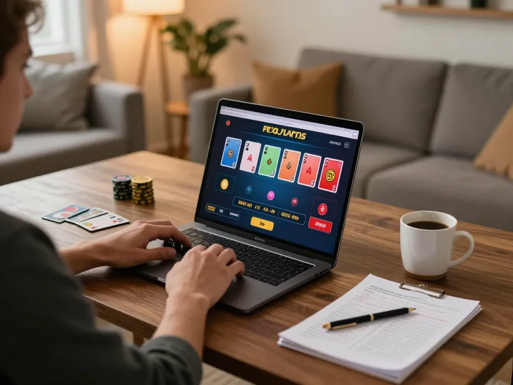 Engaging player using Lucky88 for online casino gaming at home.