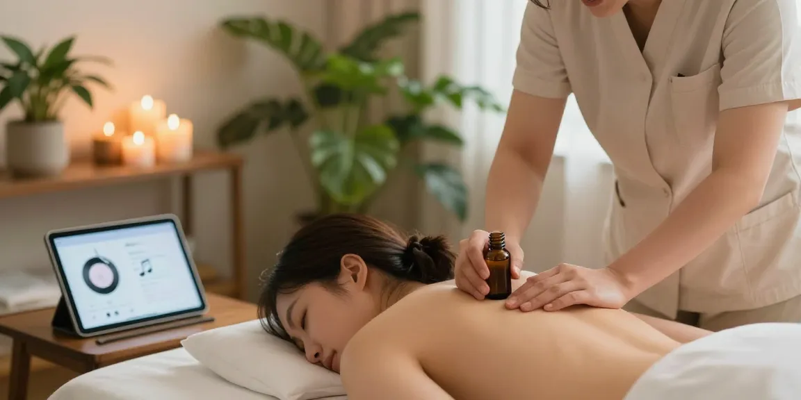 Relaxing 서울출장안마 session with a therapist applying essential oils in a tranquil spa setting.