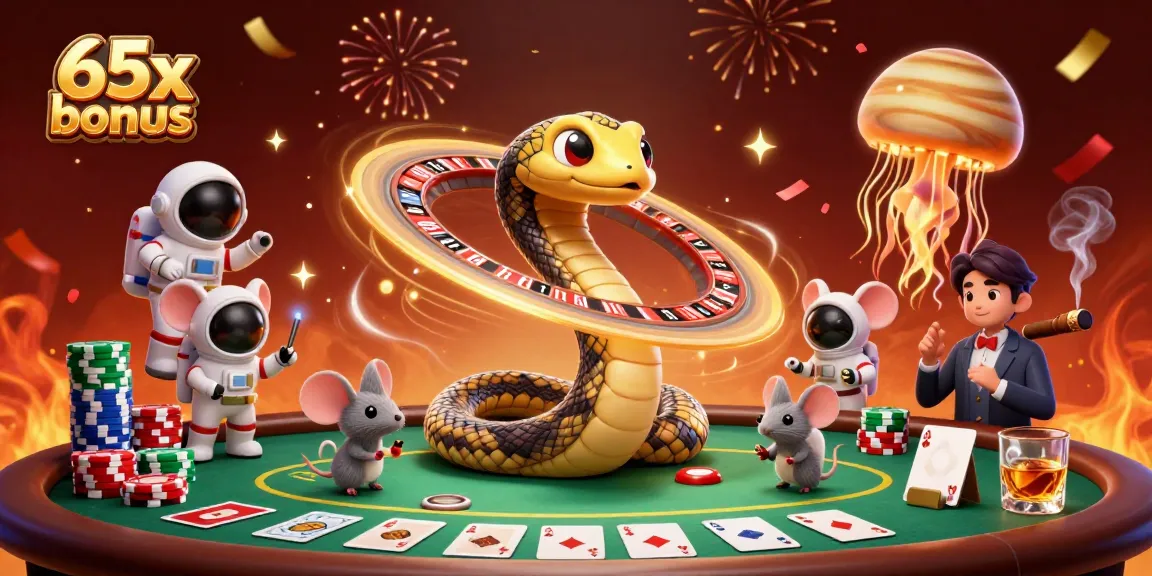 Os jogadores desfrutam do bônus 65x em um cassino intergaláctico, apostando em roletas e cartas.
