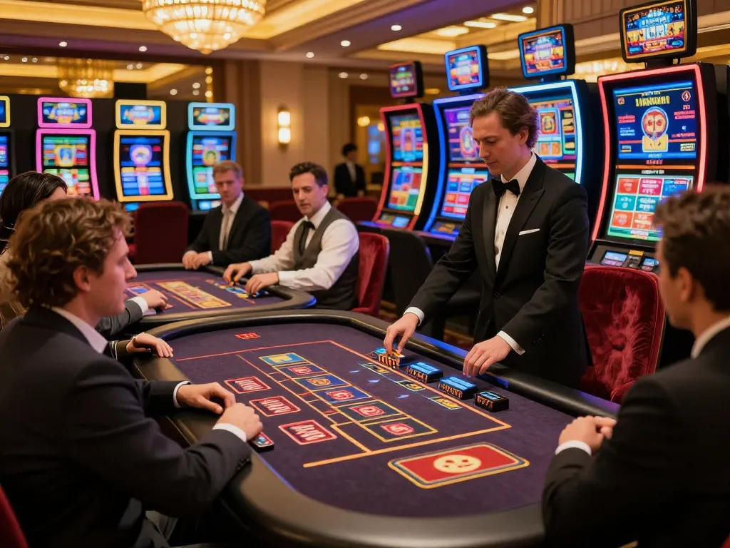 NK88 players enjoying video poker in a luxurious casino setting with engaging gameplay.