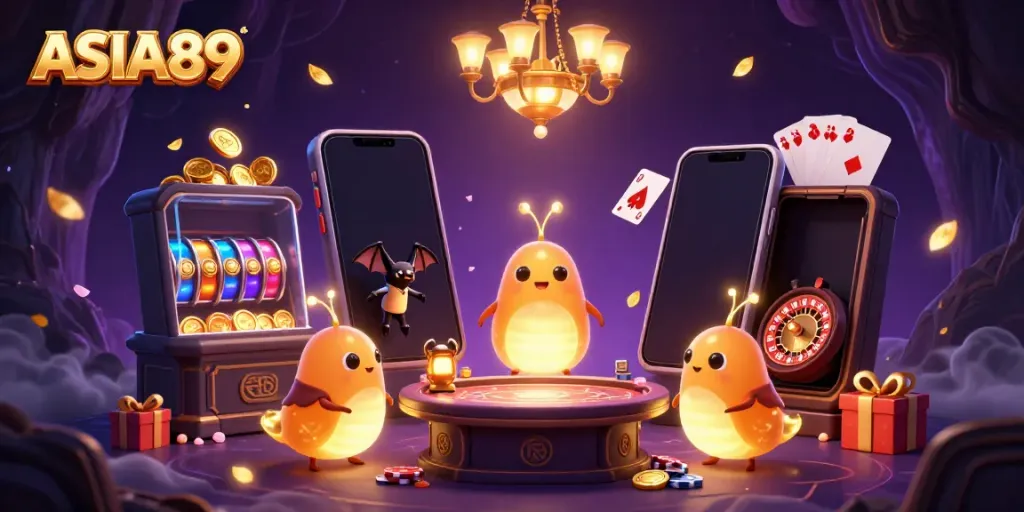 Experience thrilling wins with ASIA89 at the vibrant cave casino lit by glowing worms.