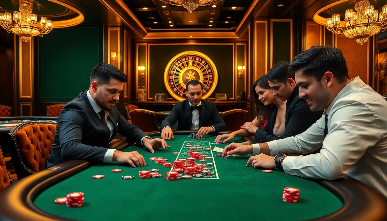 Engage in high-stakes gaming action at trang chủ mmoo with an elegant poker table surrounded by focused players.