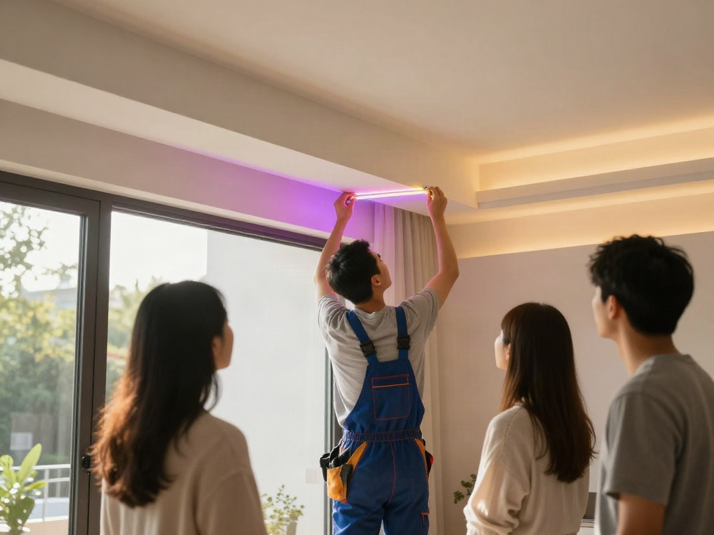 Instalare benzi LED de către un profesionist local în interiorul unei case moderne.