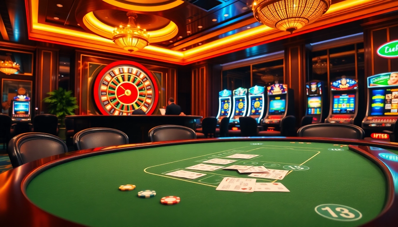 Experience the thrill of luck8 with a vibrant casino scene featuring poker and roulette.