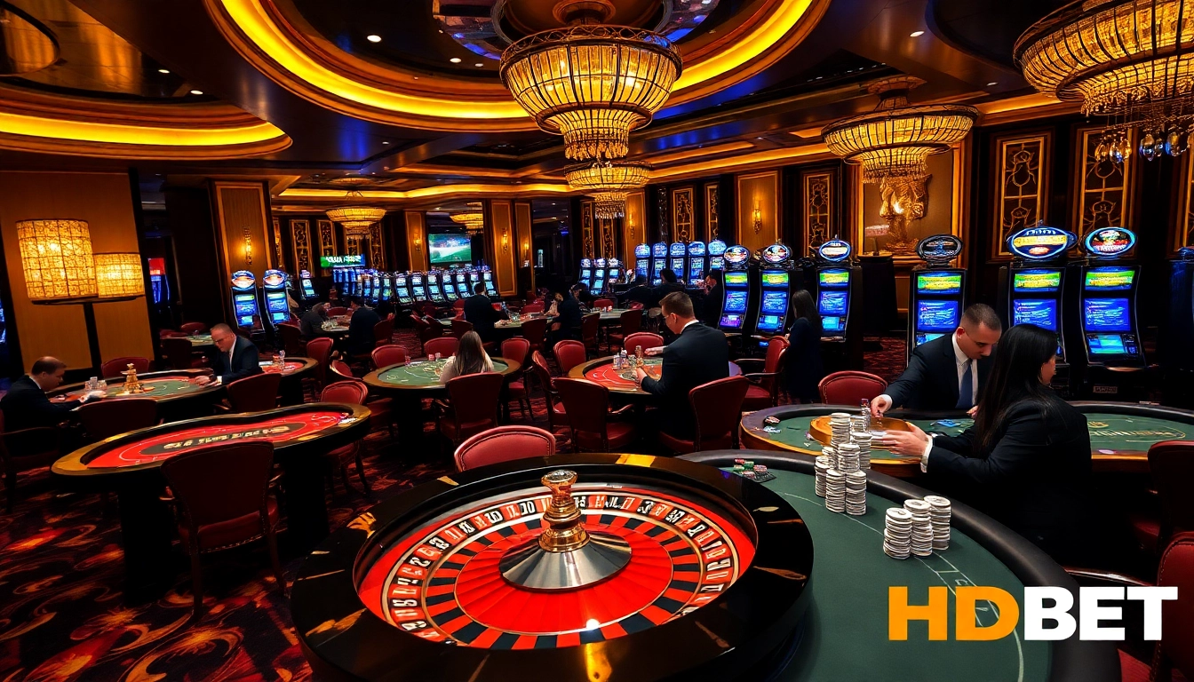 Experience the excitement of HDBET with engaging casino scenes and vibrant gambling activities.