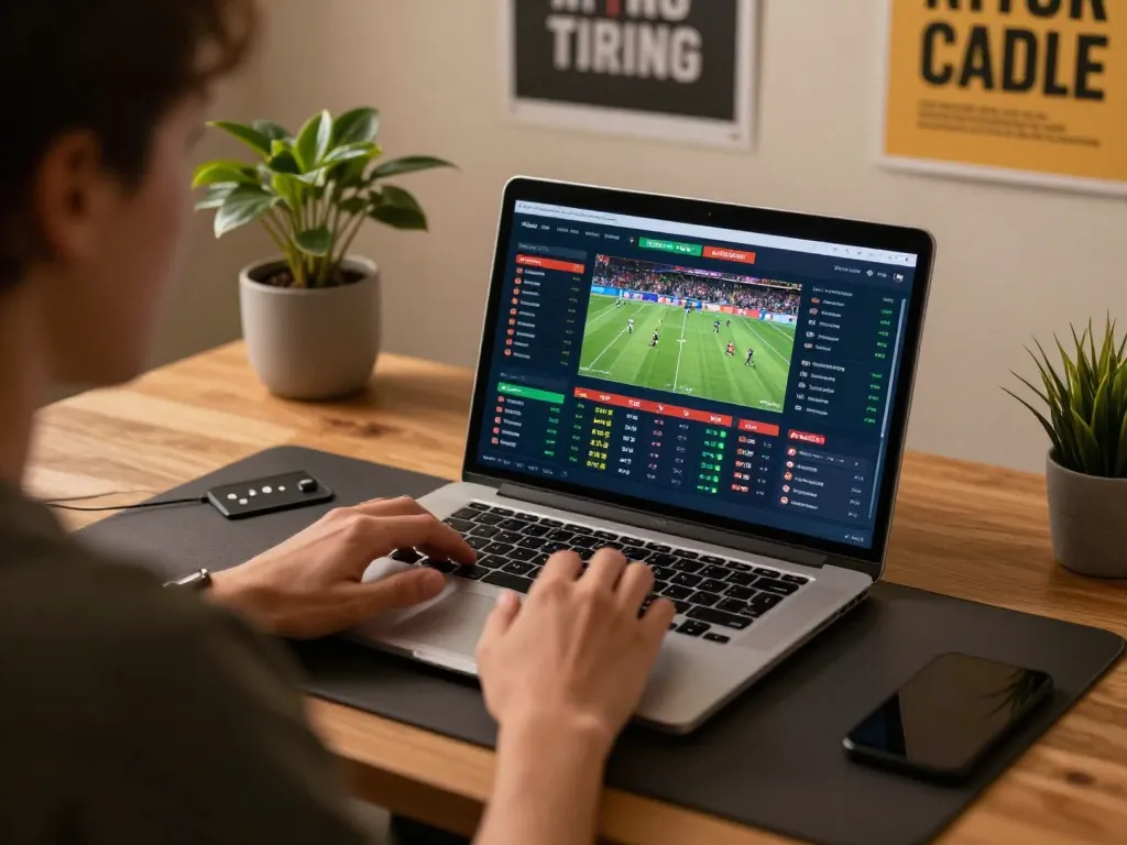 Engaging online sports betting experience with https://keonhacai5.mobi/ on screen during an intense match.