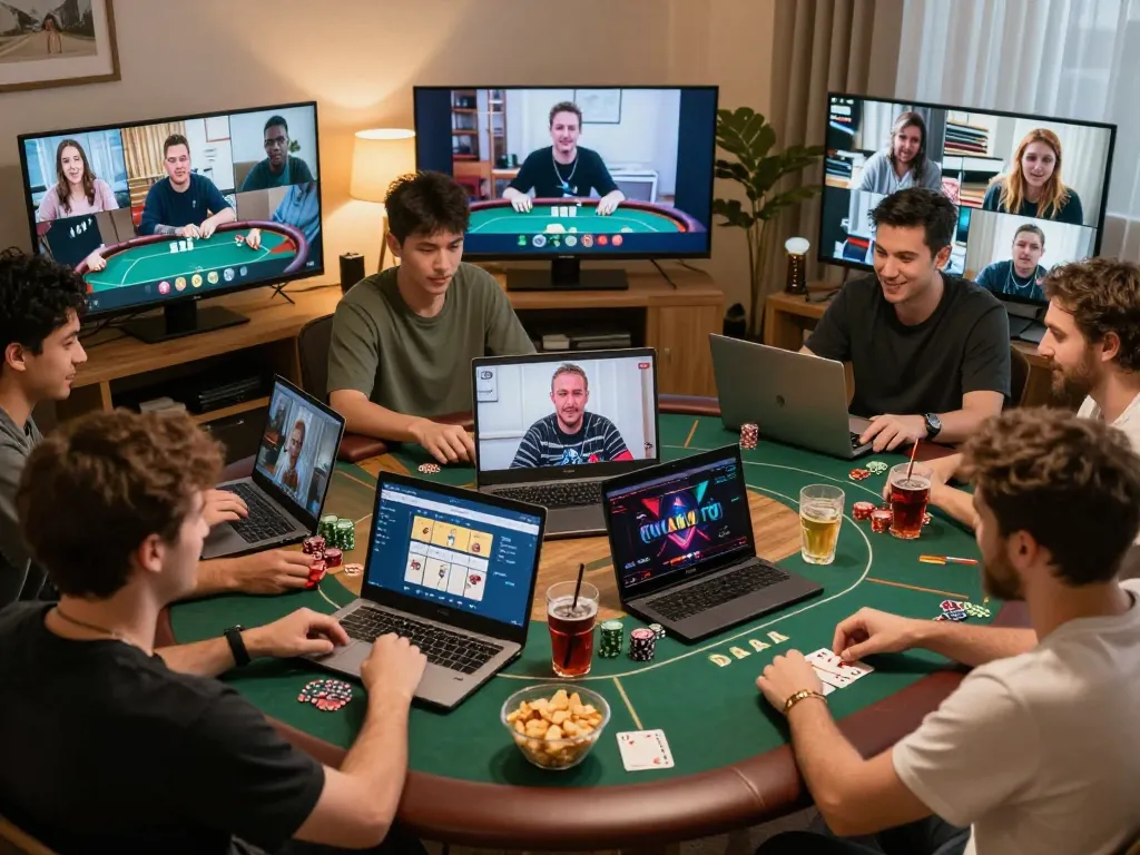Players engaging in an online poker game on 13win platform, showcasing strategy and excitement.