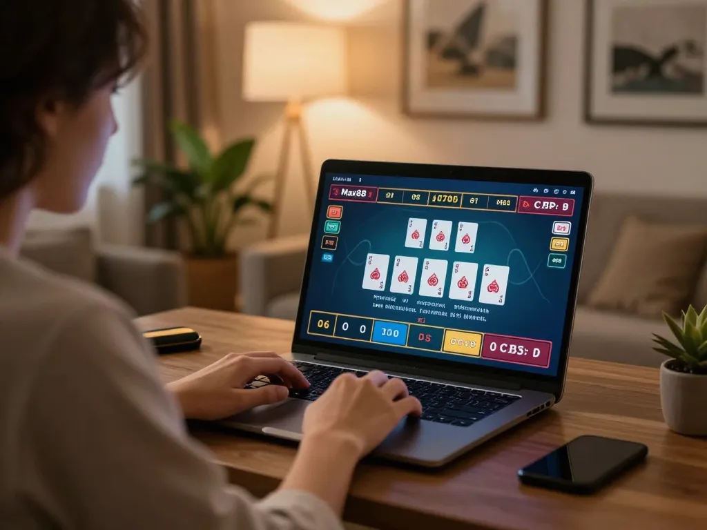 Engaging in strategic gameplay at Max88 online casino from a cozy home setup.