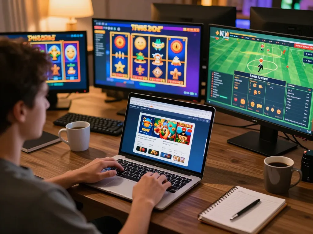 Engaging with a top nhà cái uy tín interface on a laptop for strategic online gambling.
