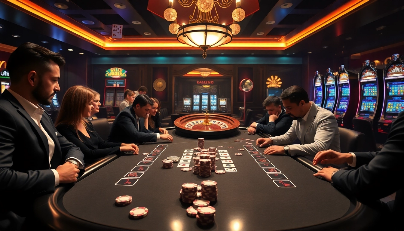 Engaging poker game at a luxurious casino table showcasing the thrill of www.kjc.global.