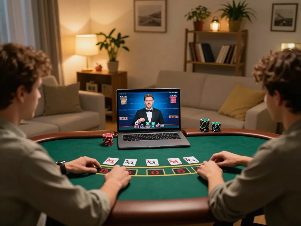 Kkwin player enjoying a live dealer blackjack game from home in a cozy setting.