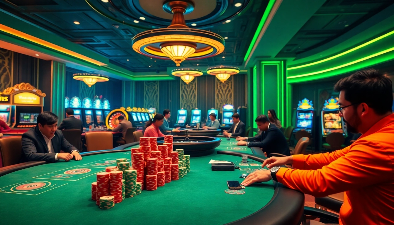 Experience the excitement of MM88 with high-stakes poker and roulette in a luxury casino setting.