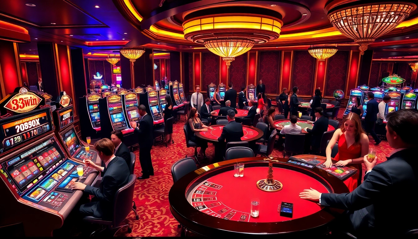 Exciting casino atmosphere with players engaged in games at 33win