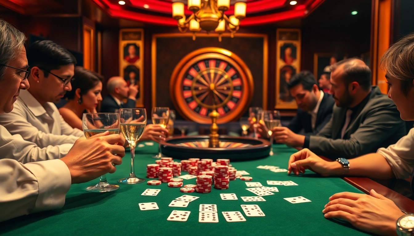 Dominoqiu players immersed in a high-stakes poker game, showcasing dice and casino atmosphere.