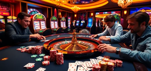 Players engaging in high-stakes poker at a vibrant casino featuring hidden wiki themes.