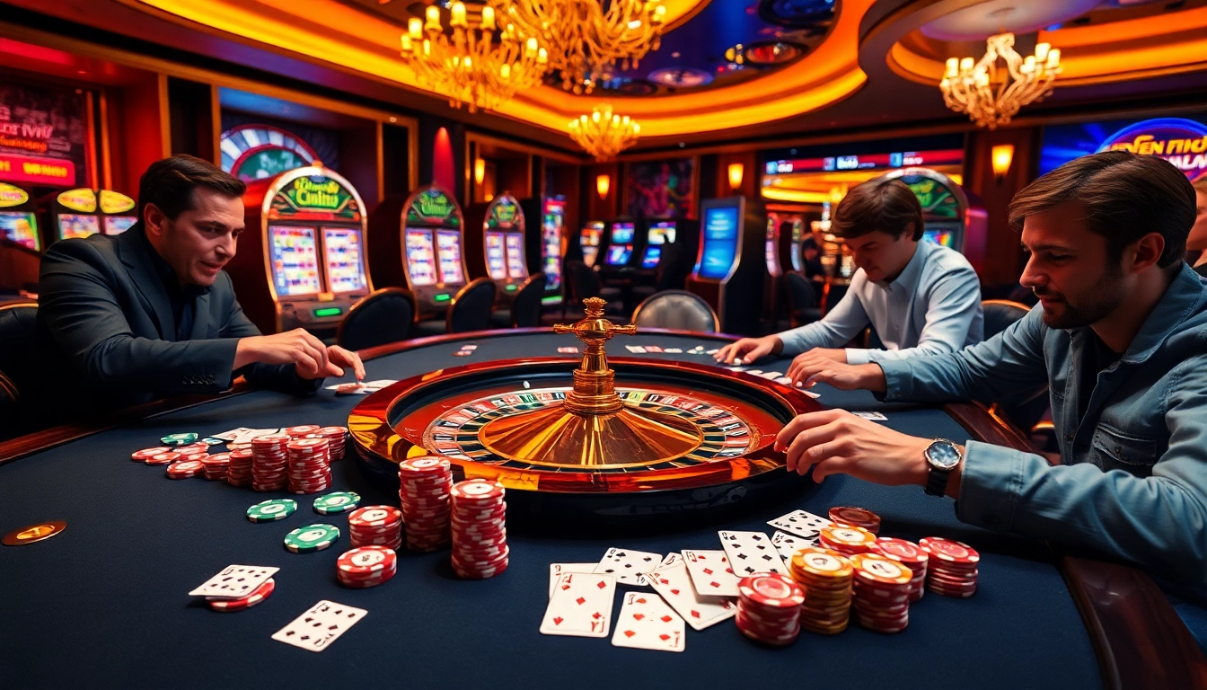 Players engaging in high-stakes poker at a vibrant casino featuring hidden wiki themes.