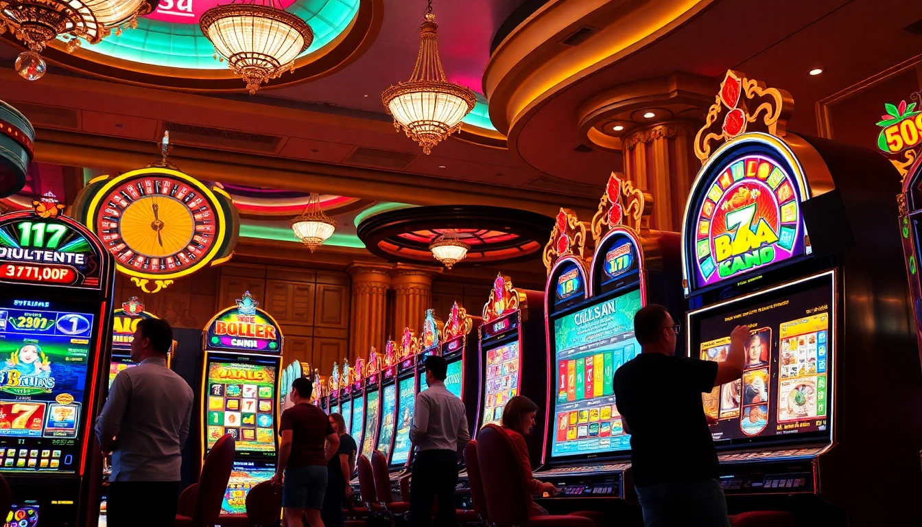 Excited players enjoying various slot machines in a vibrant casino environment, showcasing top gaming action.