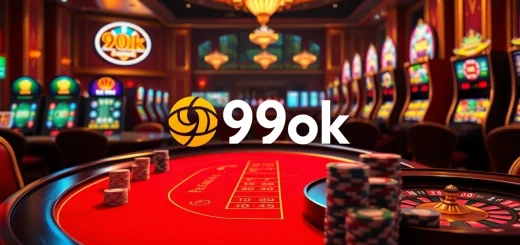 Experience the excitement of 99ok with vibrant casino elements and engaging online gambling visuals.